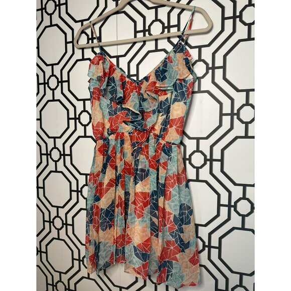 BCBG Generation Ladies Spaghetti Strap Flowy Flare Geometric Mini Dress SZ XXS - Picture 3 of 9